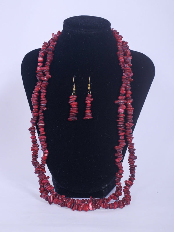 Red Coral Stone Necklace and Earring Set