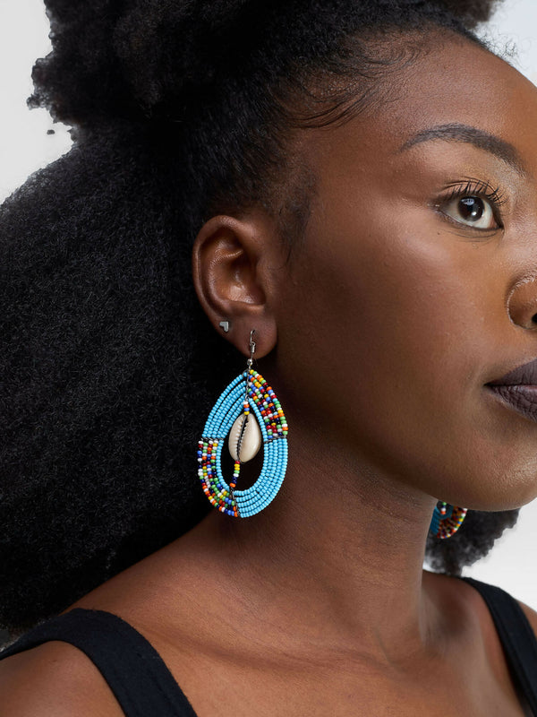 Cowrie Shell Beaded Drop Earrings