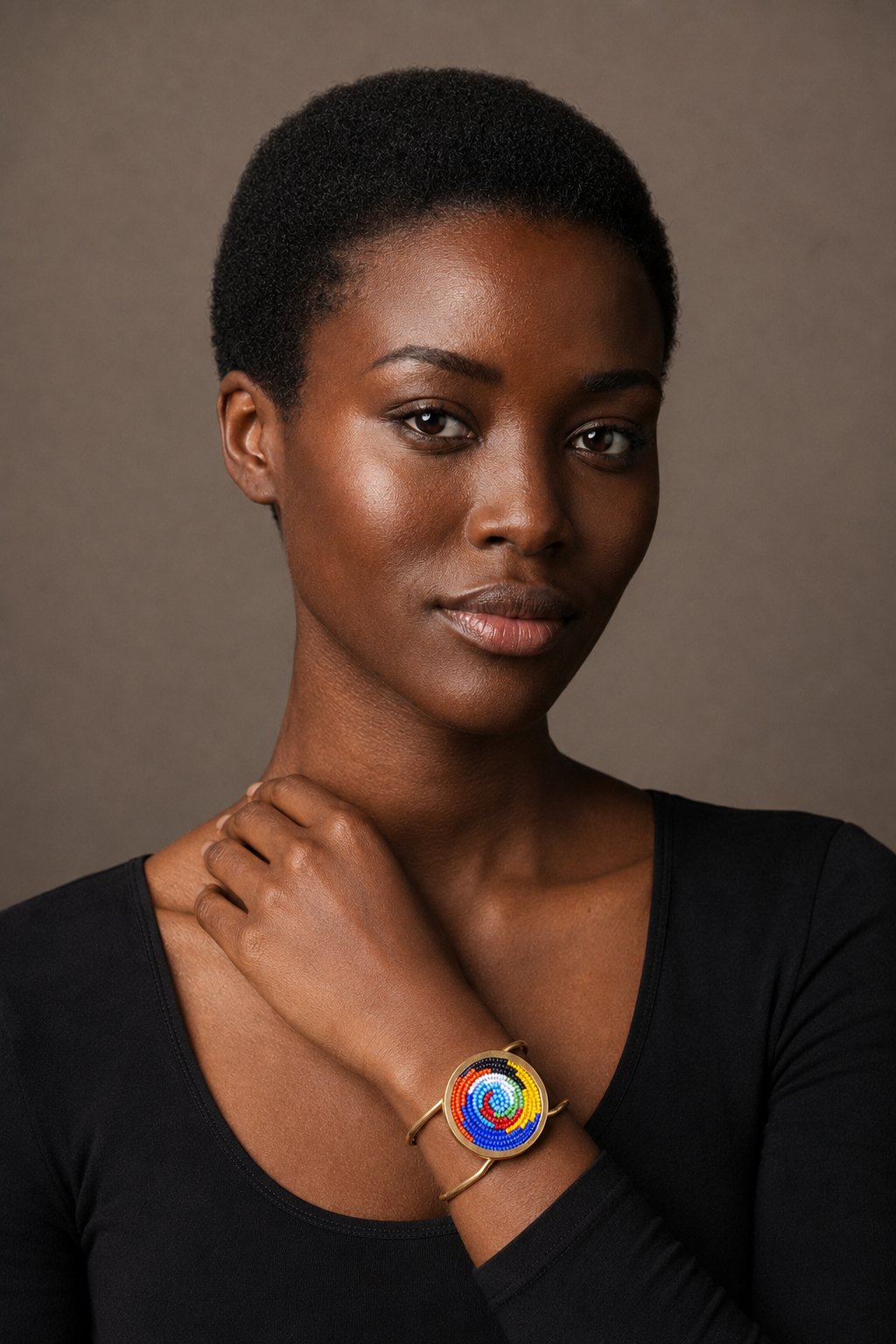 Model wearing the Maasai Medallion Cuff