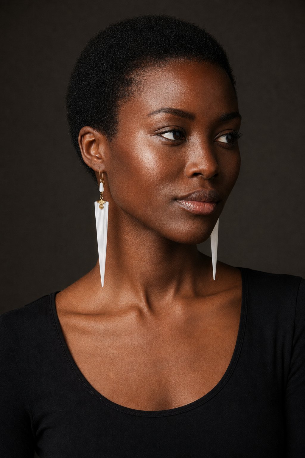 Model wearing the Bone Spear Earrings