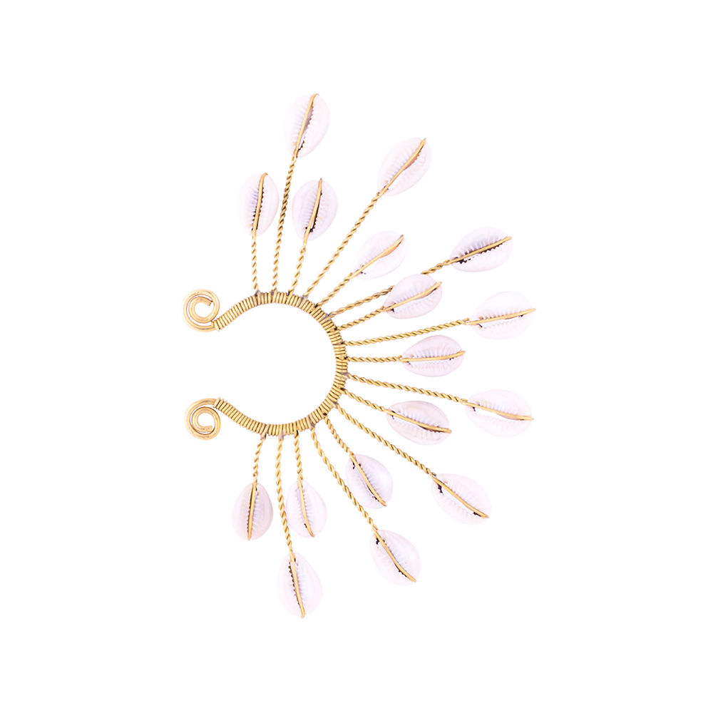 Cowrie shell sunburst ear cuff