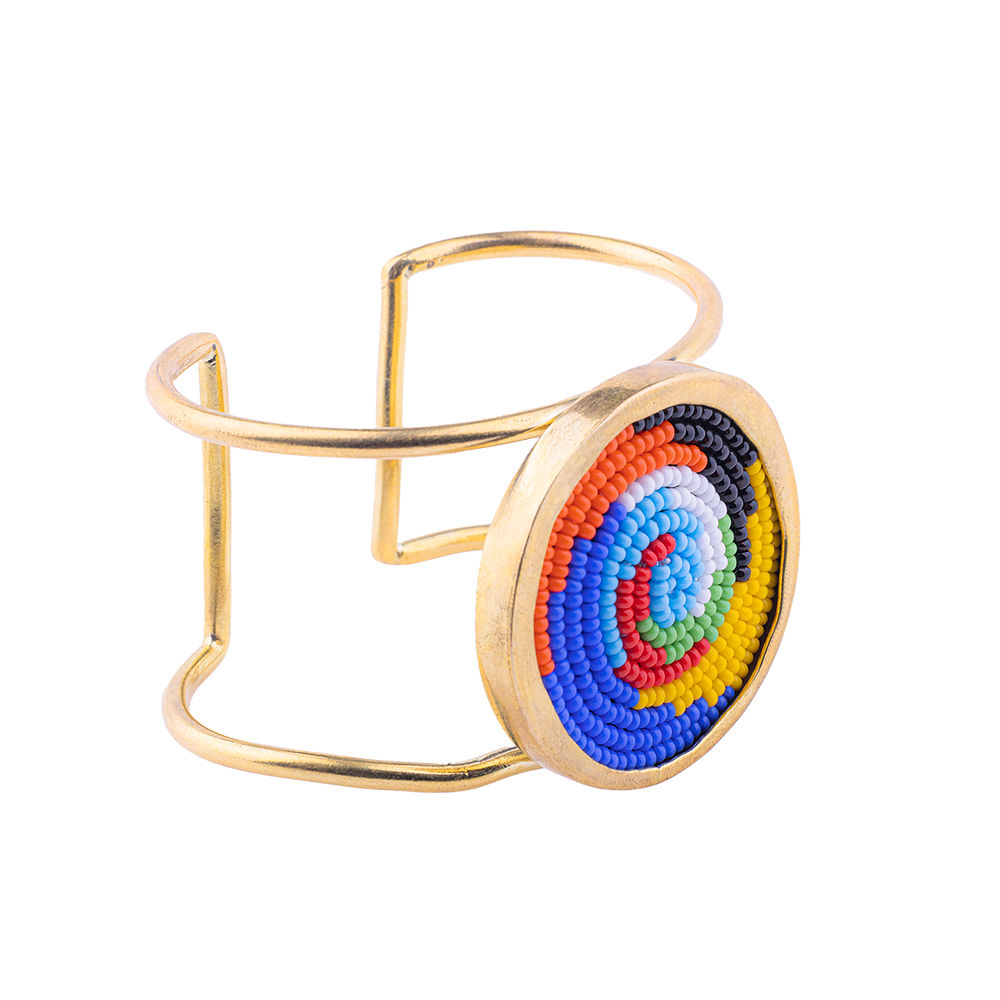 Brass cuff with Maasai beaded medallion