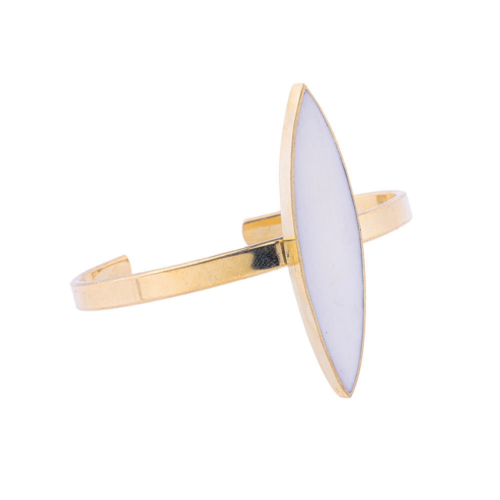 Brass cuff with bone marquise inlay