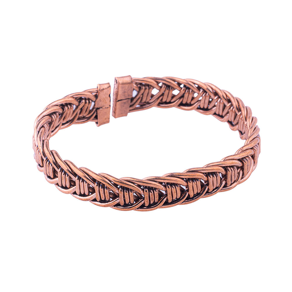 Hand-plaited copper cuff detail